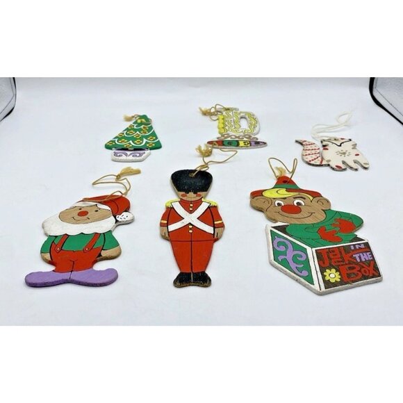 Vtg 1990's & Modern Hand Painted Wooden Christmas Ornaments 4-6" Double Sided - Picture 3 of 4